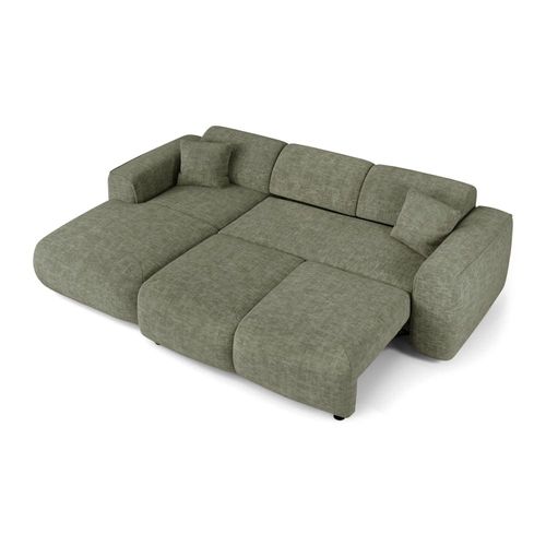 Canapé Convertible Angle Gauche 5 Places Velours Texturé Vert Sauge