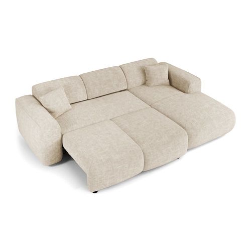 Canapé Convertible Angle Droit 5 Places Velours Texturé Beige