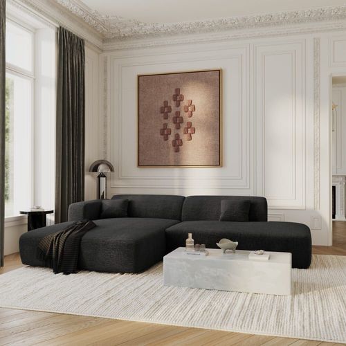 Canapé Angle Gauche Ouvert Velours À Motifs Anthracite Foncé 5 Places