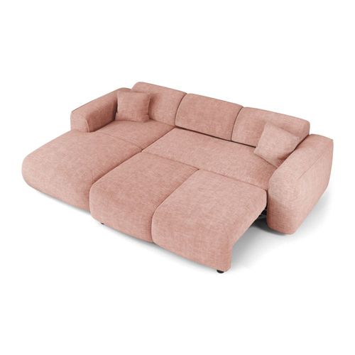 Canapé Convertible Angle Gauche 5 Places Velours Texturé Rose Vintage