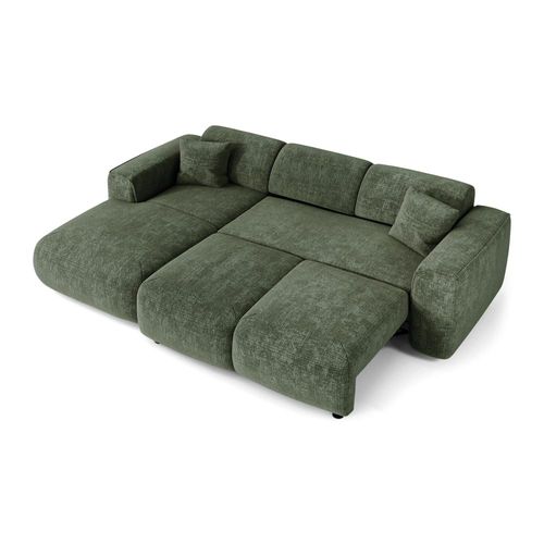 Canapé Convertible Angle Gauche 5 Places Velours Gaufré Vert Émeraude