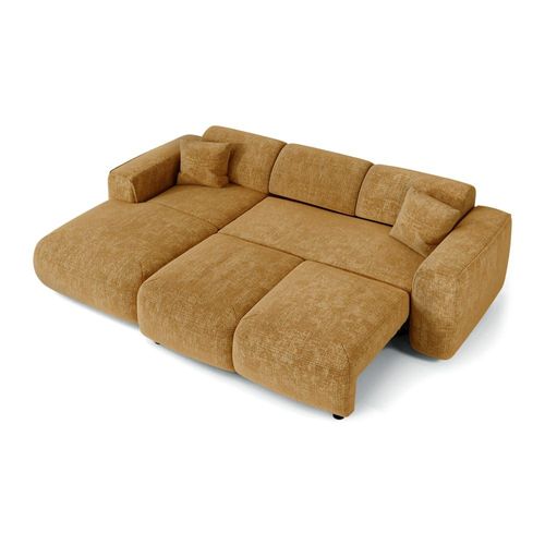 Canapé Convertible Angle Gauche 5 Places Velours Gaufré Moutarde