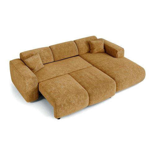 Canapé Convertible Angle Droit 5 Places Velours Gaufré Moutarde