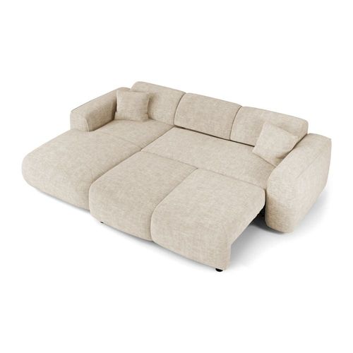 Canapé Convertible Angle Gauche 5 Places Velours Texturé Beige