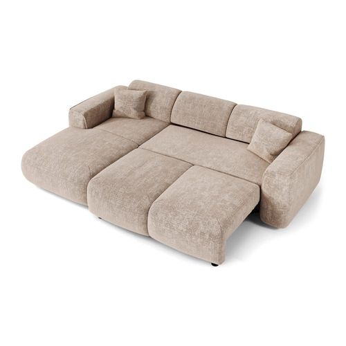 Canapé Convertible Angle Gauche 5 Places Velours Gaufré Beige