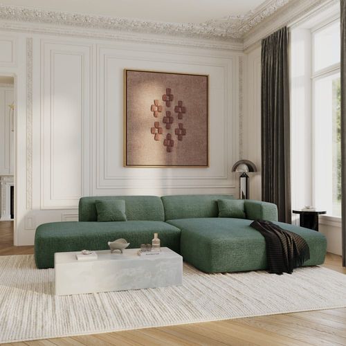 Canapé Angle Droit Ouvert Velours À Motifs Vert Émeraude 5 Places