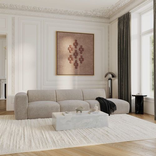 Canapé Gauche 5 Places Velours À Motifs Beige 310cm