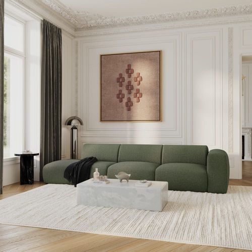 Canapé Droit 5 Places Tissu Tramé Vert Olive 310cm