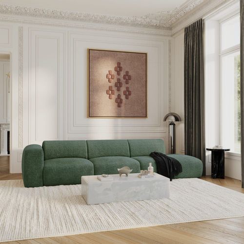 Canapé Gauche 5 Places Velours À Motifs Vert Émeraude 310cm