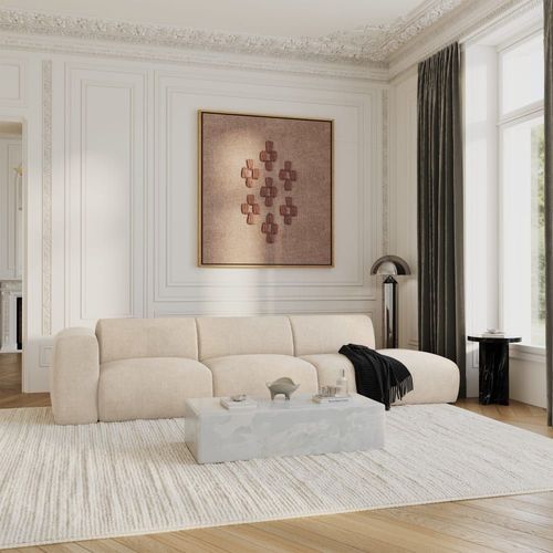 Canapé Gauche 5 Places Velours Côtelé Crème 310cm