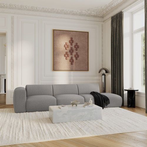 Canapé Gauche 5 Places Tissu Tramé Gris Clair 310cm