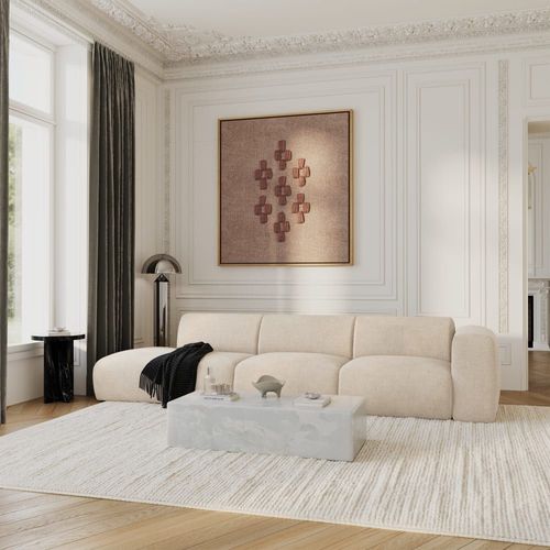 Canapé Droit 5 Places Velours Côtelé Crème 310cm