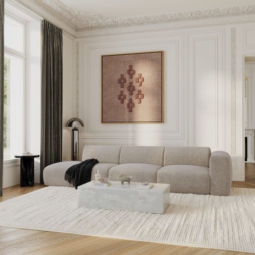 Canapé Droit 5 Places Velours À Motifs Beige 310cm
