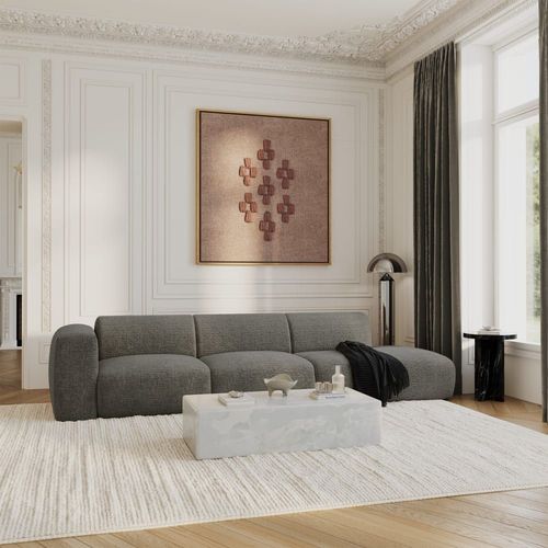 Canapé Gauche 5 Places Velours À Motifs Gris 310cm