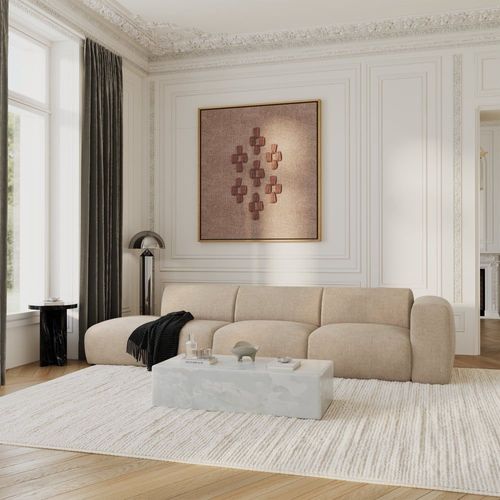Canapé Droit 5 Places Velours Côtelé Beige 310cm