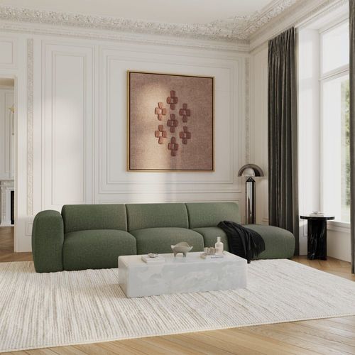 Canapé Gauche 5 Places Tissu Tramé Vert Olive 310cm
