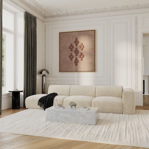 Canapé Droit 5 Places Velours À Motifs Crème 310cm