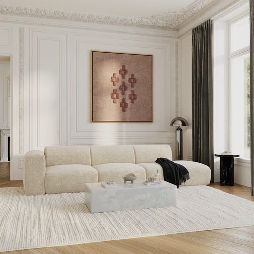 Canapé Gauche 5 Places Velours À Motifs Crème 310cm