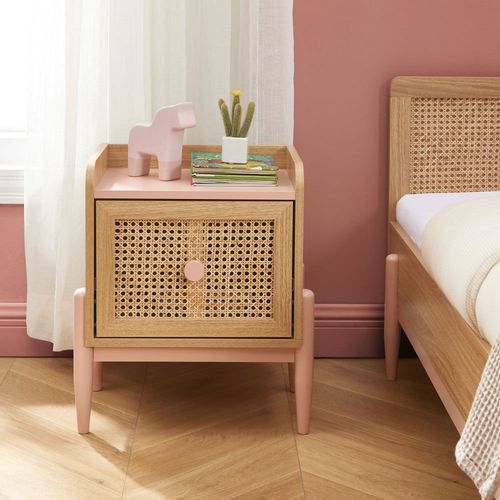 Table De Chevet Enfant 1 Tiroir En Bois Et Cannage - Rose