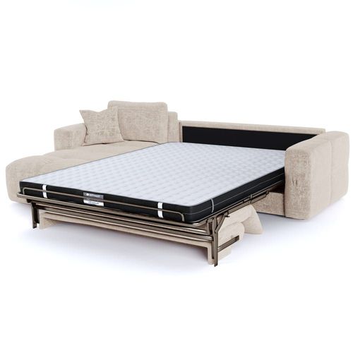 Canapé Angle Gauche Convertible Express 5 Places Velours Gaufré Crème