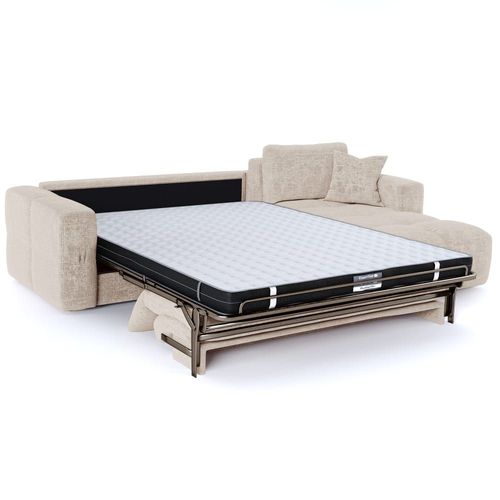 Canapé D'angle Droit Convertible Express 5 Places Velours Gaufré Crème