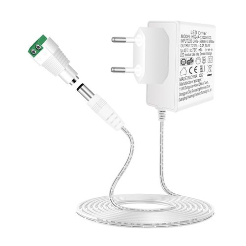 Bloc d'alimentation 12 V 2 A 24 W Transformateur CA 220-240 V vers CC 12 V CC pour bandes LED,caméra de vidéosurveillance,radio,boîtier,ventilateur,routeur (blanc)