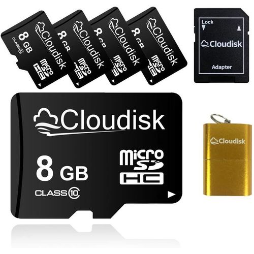 Lot de 5 Cartes Micro SD avec Adaptateur SD,Idéal pour Stockage Léger,Musique,Photos,MP3,GPS ou Mémoire de Sauvegarde (8 Go)