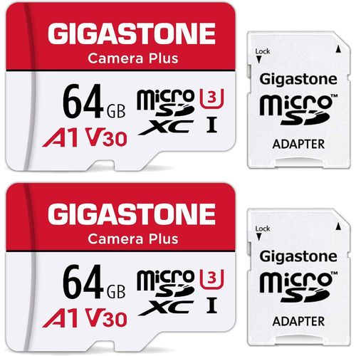 Lot de 2 Cartes Micro SD 64 Go avec 2 adaptateurs SD + 2 Mini-étuis,Camera Plus,Enregistrement vidéo 4K,Haute Vitesse 95 Mo/s,Compatible avec Nintendo Switch,MicroSDXC UHS-I A1 V30 U3
