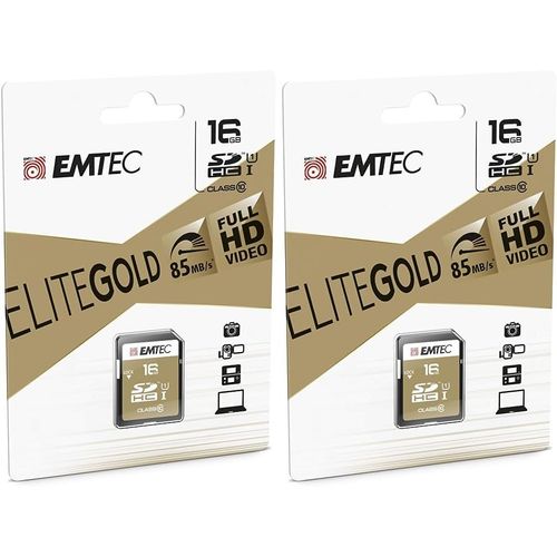 ECMSD16GHC10GP - Carte SD - Classe 10 - Gamme Elite Gold - UHS-I U1 - avec Adaptateur Performance - 16 GB (Lot de 2)