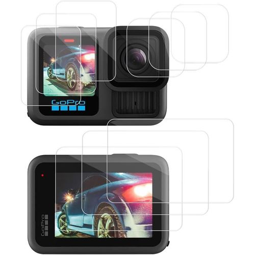 Lot de 9 films de protection d'écran en verre blindé pour appareil photo GoPro Hero 13-Noir-Dureté 9H-Anti-rayures-Film de protection d'objectif (9)
