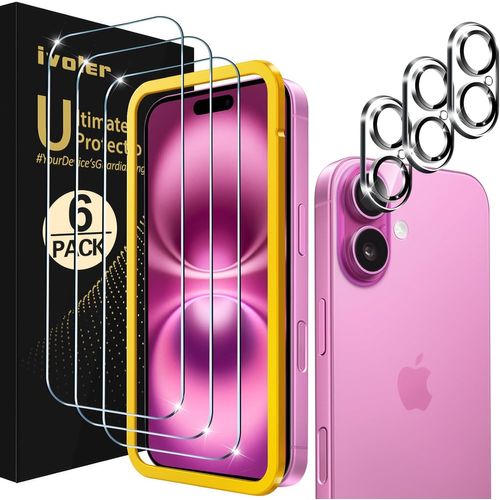 3 Pièces Film Protection Écran En Verre Trempé Pour Iphone 16 Avec 3 Pièces Caméra Arrière Protecteur,Outil D'installation Facile,9h Dureté,Anti-Rayures,Sans Bulles