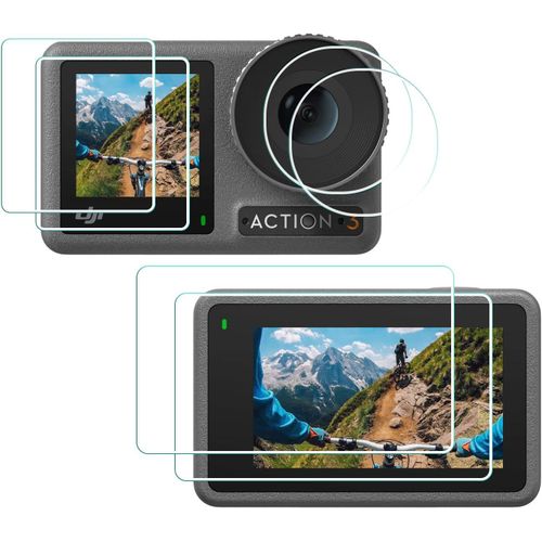 Film de protection d'écran pour appareil photo DJI Osmo Action 3 (pour accessoires),film en verre trempé haute définition 0,3mm,dureté 9H,anti-rayures (2 avant + 2 arrière + 2 objectifs)