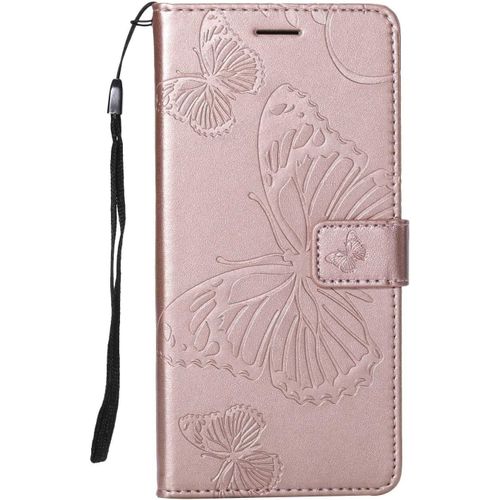 Kalanka-Coque Pour Galaxy A6 Plus 2018, Papillon Imprimé Pu En Cuir Coque Magnétique Portefeuille Tpu Étui Housse Pour Samsung Galaxy A6 Plus 2018 - Or Rose