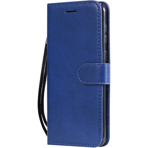 Kalanka-Coque Galaxy A8s, Pu En Cuir Coque Portefeuille Étui Housse, Design Classique Tpu Coque Pour Samsung Galaxy A8s - Bleu Marin