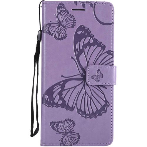 Kalanka-Coque Pour Galaxy A6 Plus 2018, Papillon Imprimé Pu En Cuir Coque Magnétique Portefeuille Tpu Étui Housse Pour Samsung Galaxy A6 Plus 2018 - Violet