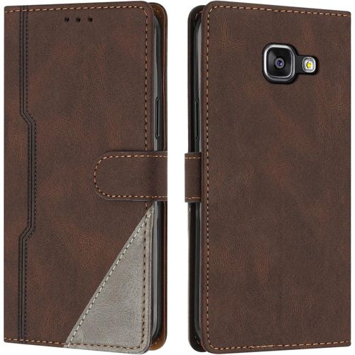 Kalanka-Radoo Coque Pour Samsung Galaxy A5 2016/A510, Housse Etui Portefeuille Cuir Multifonction, Fermeture Magnétique À Clapet Anti-Choc Flip Case Compatible Avec Samsung Galaxy A5 2016/A510 (Marro