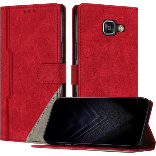 Kalanka-Étui Pour Samsung Galaxy A310 / A3 2016, Housse En Cuir Pu Avec [Protection Antichoc Tpu] [Fonction Support] [Porte-Cartes ] Antichoc Magnétique Coque Pour Galaxy A310 - Rouge