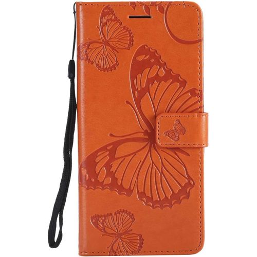Kalanka-Coque Pour Galaxy A6 Plus 2018, Papillon Imprimé Pu En Cuir Coque Magnétique Portefeuille Tpu Étui Housse Pour Samsung Galaxy A6 Plus 2018 - Orange