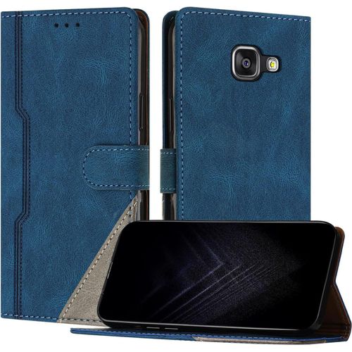 Kalanka-Étui Pour Samsung Galaxy A310 / A3 2016, Housse En Cuir Pu Avec [Protection Antichoc Tpu] [Fonction Support] [Porte-Cartes ] Antichoc Magnétique Coque Pour Galaxy A310 - Bleu