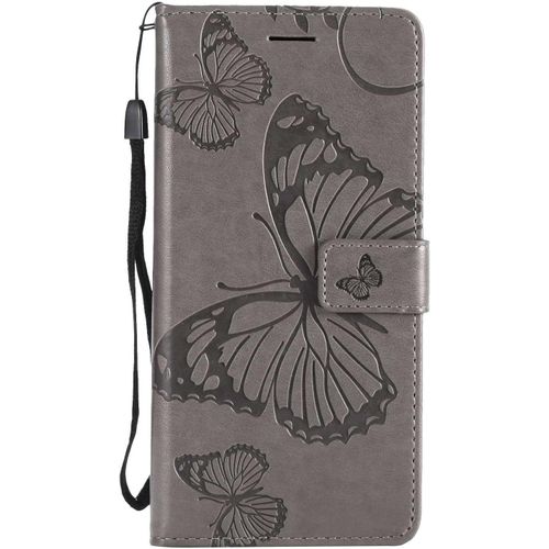 Kalanka-Coque Pour Galaxy A6 Plus 2018, Papillon Imprimé Pu En Cuir Coque Magnétique Portefeuille Tpu Étui Housse Pour Samsung Galaxy A6 Plus 2018 - Gris