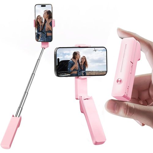 Kalanka-Mini Perche À Selfie Extensible, Perche À Selfie Portable De Poche Avec Télécommande, Support De Téléphone Compacte Pour Vlog/Enregistrement Vidéo/Diffusion En Direct/Voyage (Rose)