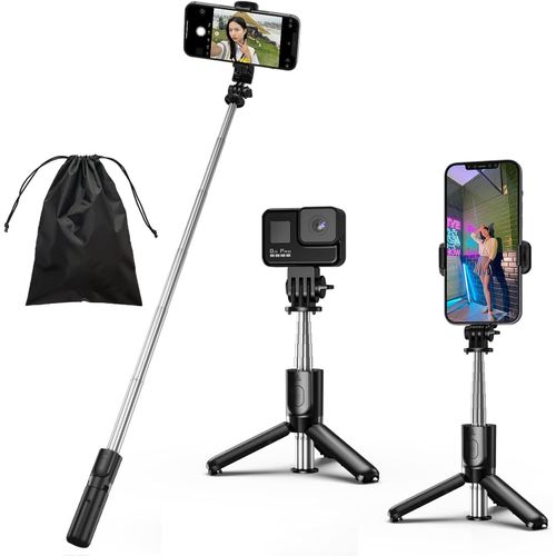 KALANKA-Perche Selfie, 4 en 1 Mini Selfie Stick Trépied Monopode Réglable Télescopique Réglable avec Télécommande Amovible Compatible avec iPhone et Android Gopro Camera