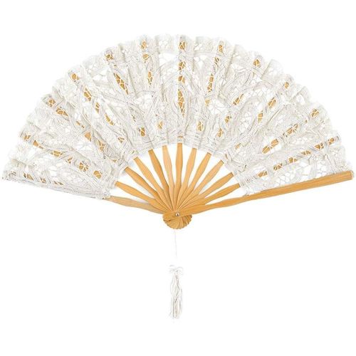 Kalanka-Eventail De La Mariée En Dentelle, Soie Et Bois ¿ Idéal Pour Le Jour De Son Mariage ! 2 Modèles L Ou Xl (Large)