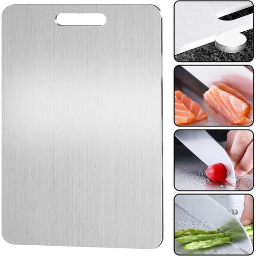 Kalanka-Planche À Découper En Titane - En Acier Inoxydable Des Deux Côtés - Sans Bpa - Pour La Cuisine, La Viande, Le Pain, Les Légumes, Les Fruits (34 X 23 Cm)
