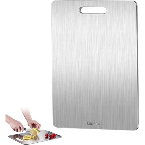 Kalanka-Planche À Découper En Titane - En Acier Inoxydable 304 - Planche À Découper En Titane - Double Face - Qualité Alimentaire - Pour La Cuisine, Le Camping - 34 X 23 Cm