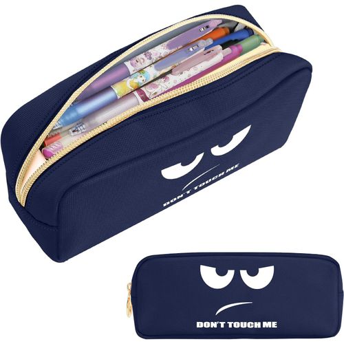 ERYI-Trousse Scolaire, Trousse À Crayons, Sac À Crayons, École Single Trousse, Trousse À Maquillage Pour L'École Et Le Bureau (Bleu Marine Don'T Touch)