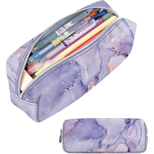 ERYI-Trousse Scolaire, Trousse À Crayons, Sac À Crayons, École Single Trousse, Trousse À Maquillage Pour L'École Et Le Bureau (Marbre Violet)