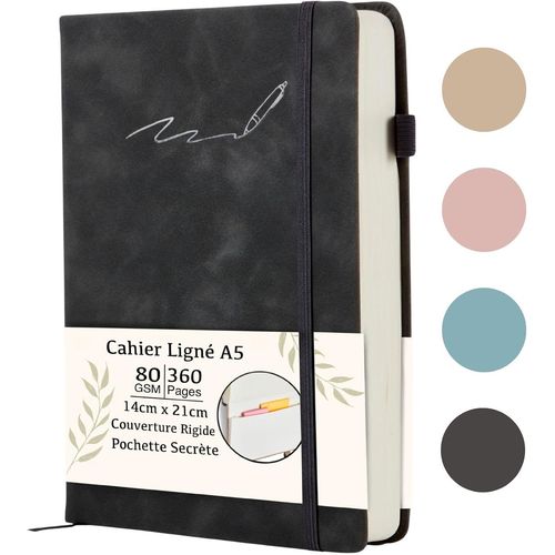 ERYI-Journal Intime Adulte Noir, Carnet De Notes, Bloc Note A5 Ligné, 360 Pages Notebook, Carnet D'Écriture Aesthetic, Agenda Scolaire, Cahier A5, Ecriture Livre