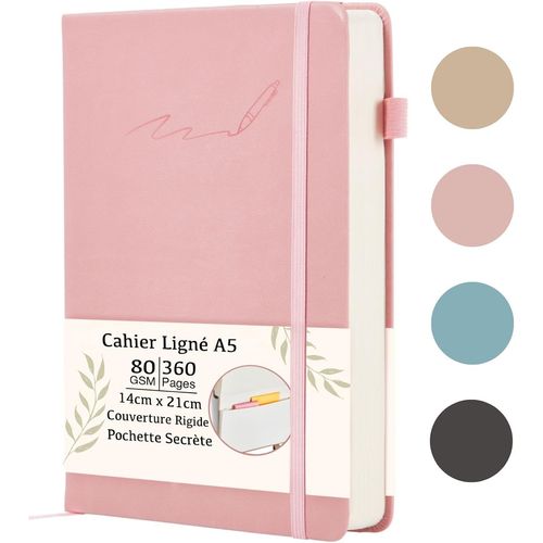 ERYI-Bloc Note A5 Ligné Rose, Carnet De Notes, Journal Intime Adulte Noir, 360 Pages Notebook, Cadeau Noel Original, Carnet D'Écriture Aesthetic, Agenda Scolaire, Cahier A5