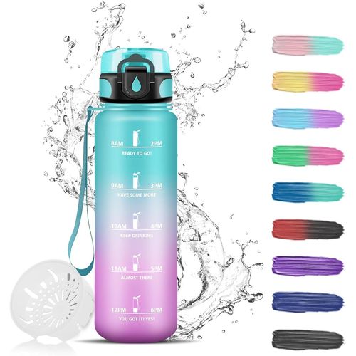 Eryi-Gourde 500ml, Bouteille D'eau Enfant, Gourde Sport Anti-Fuite, Gourde Plastique, Facile À Nettoyer, Gourde Graduée Pour 1 Journee, Gourde Motivation Avec Marqueur De Temps, Pour Running, Randonn